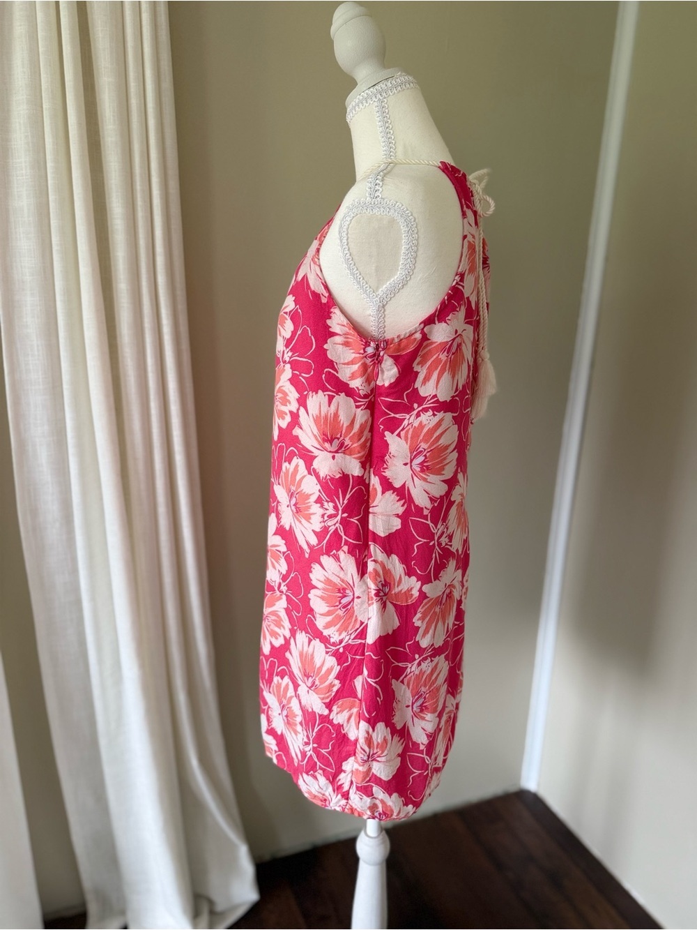 Vintage Hollister Mini Dress Y2K Pink Floral Mini Dress Coral Accents Halter Tie - Picture 4 of 9